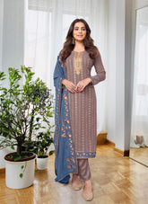 Heavy Embroidered Salwar Suit in Light Coffee